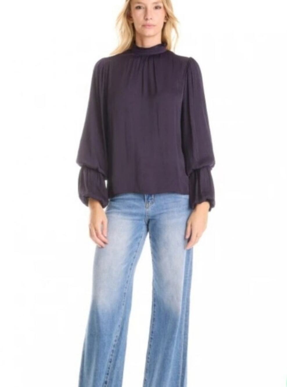 Carmen Marc Valvo Deep Purple Blouson Tiered Balloon Sleeves Womens L Romantic